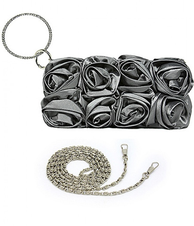 Evening Bag - Rosettes w/ Rhinestone Loop Wrist - Pewter - BG-EBS1130PT